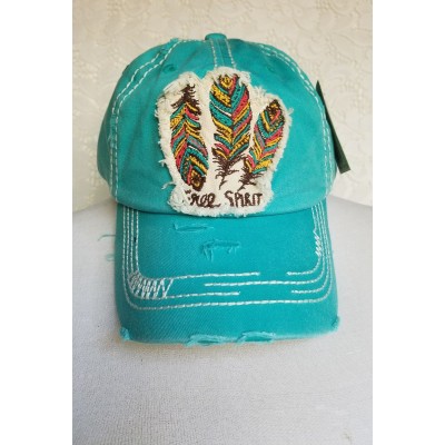 Free Spirit Feathers  Turquoise Hat Factory Distressed Cap Adjustable   eb-74637759